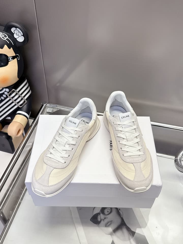 Celine Racer Women's Low-Top Sneakers in Black With White Laces