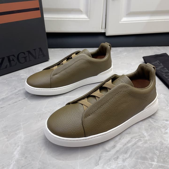 Zegna Triple Stitch Low-Top Sneakers in Navy Blue