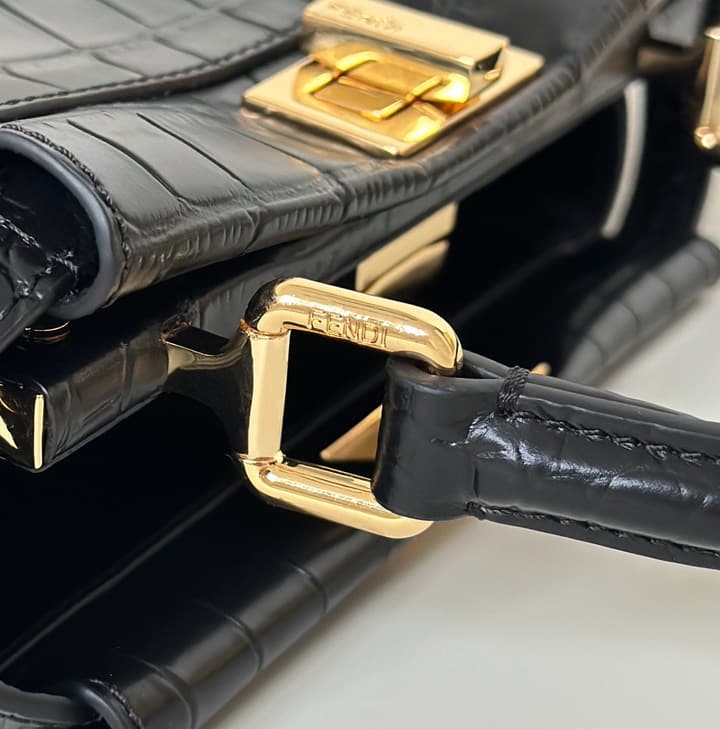 Fendi Peekaboo Embossed Crocodile Handbag in Classic Black Croc Embossed