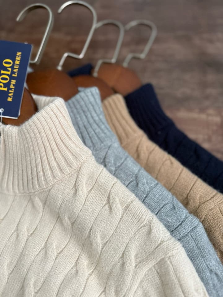 Ralph Lauren Half-Zip Cable Knit Sweater in Khaki