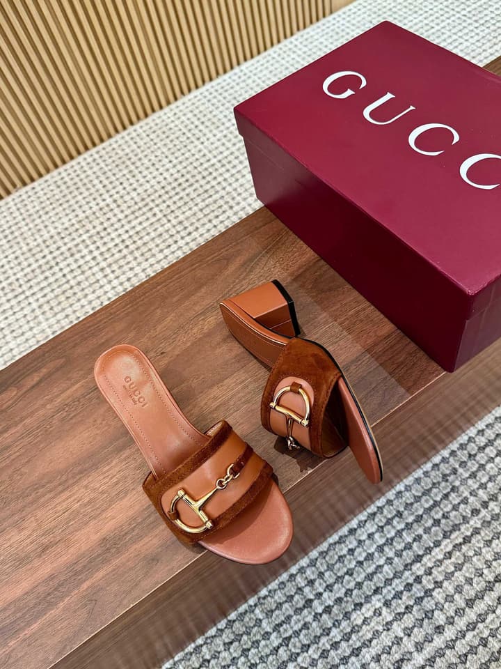 Gucci D-Horsebit Mule Sandals in Brown Gg Canvas