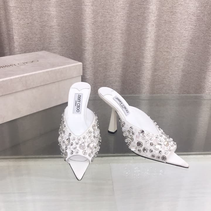 Jimmy Choo Crystal Silk Peep-Toe Pumps – 2025SS in Black