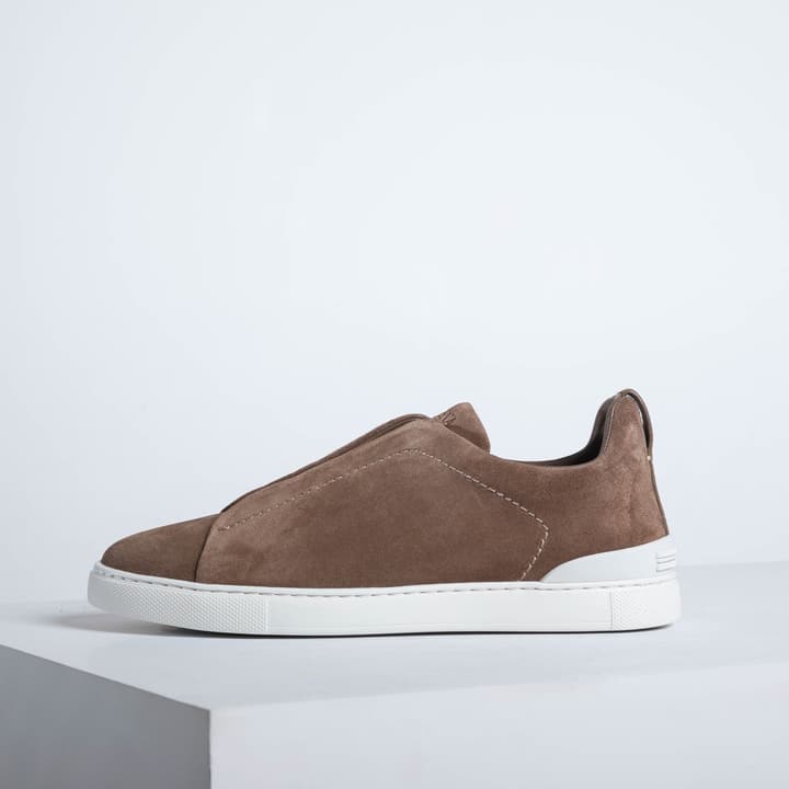 Zegna SECONDSKIN Triple Stitch Low-Top Sneakers in Navy Smooth Leather