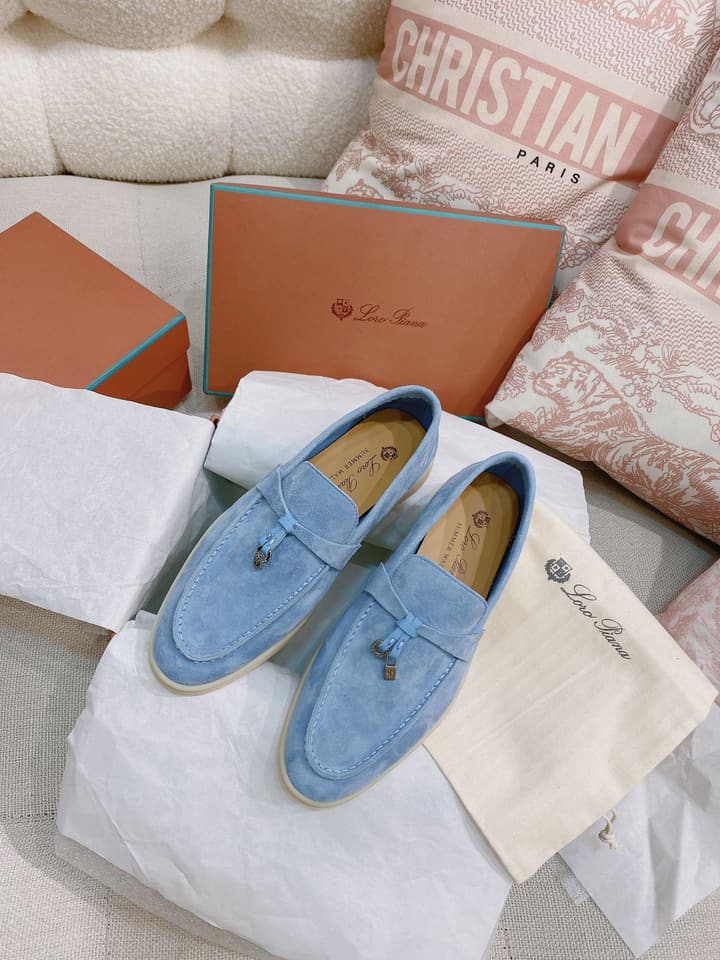Loro Piana Glossy Cashmere Loafers in Blush Pink Suede