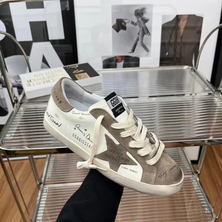 Golden Goose Classic Distressed Sneakers in Tan Suede With White Laces