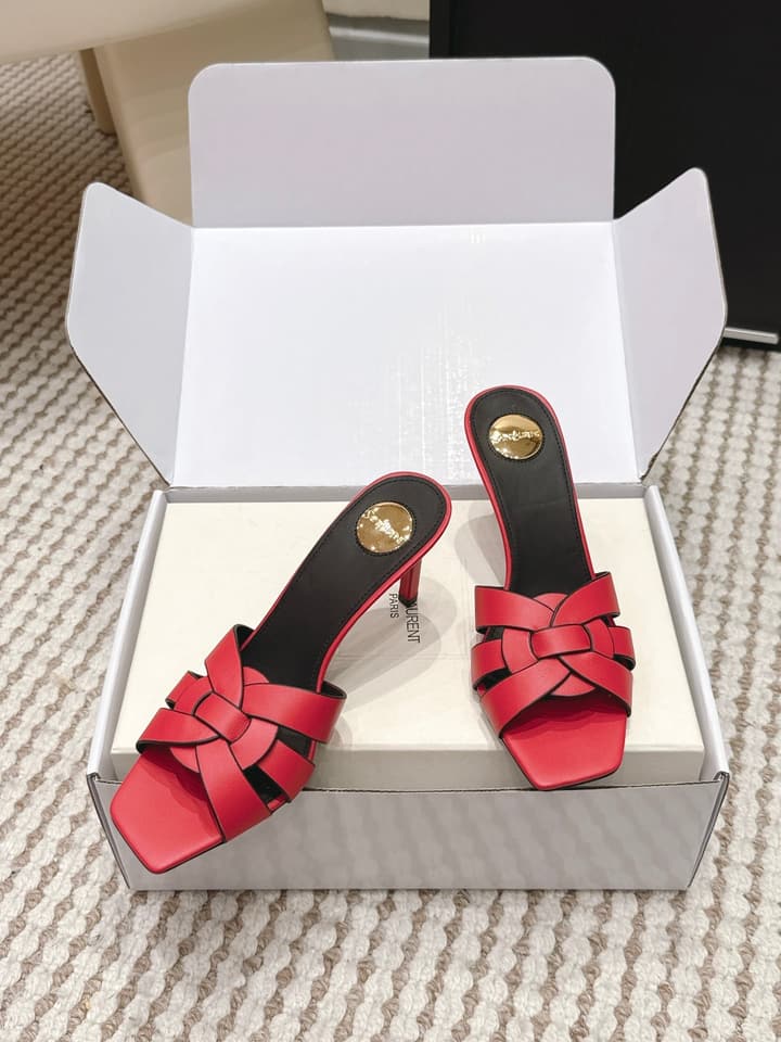 Saint Laurent Melody Square-Toe Heeled Sandals – 2026 Spring/Summer Collection in Beige Patent