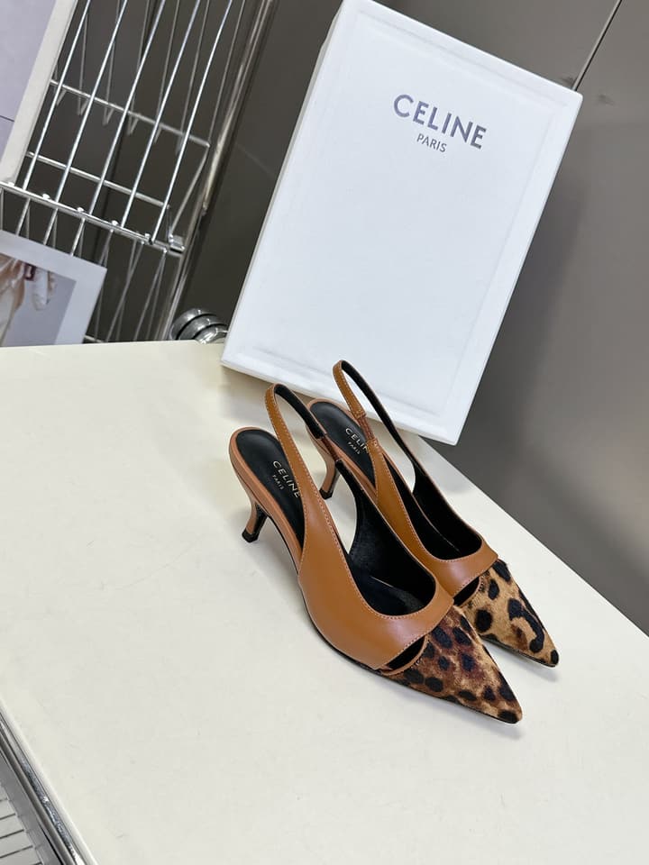 Celine Triomphe Calfskin Heels – Spring/Summer Collection in Dark Leopard Print