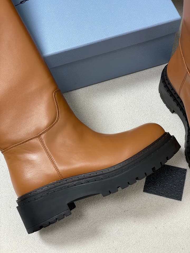 Prada Platform Leather Knight Boots – 25FW in Black