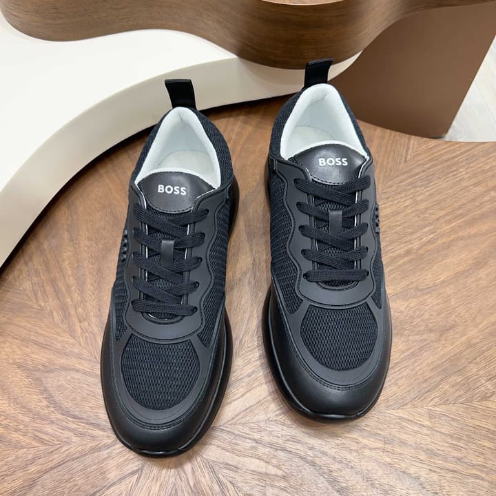 Boss Men's Knit and Leather Sneakers