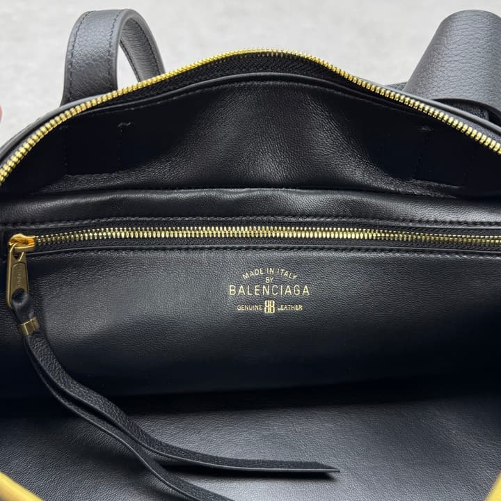 Balenciaga Carrie Leather Bowling Bag – Small in Black Leather