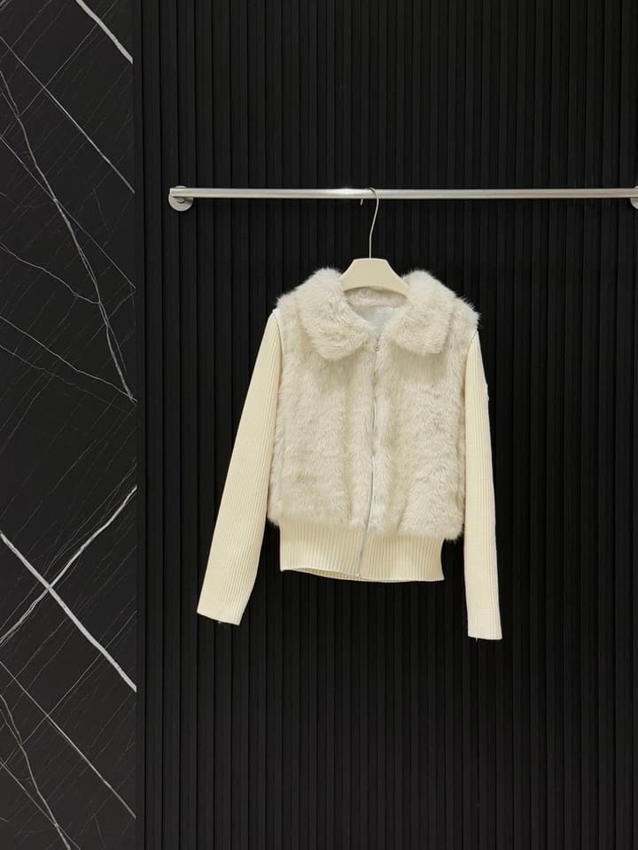 Moncler Convertible Faux Fur Jacket in Blended Beige Faux Fur