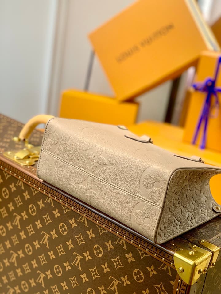Louis Vuitton Onthego Small Tote Bag in Light Taupe Monogram Empreinte