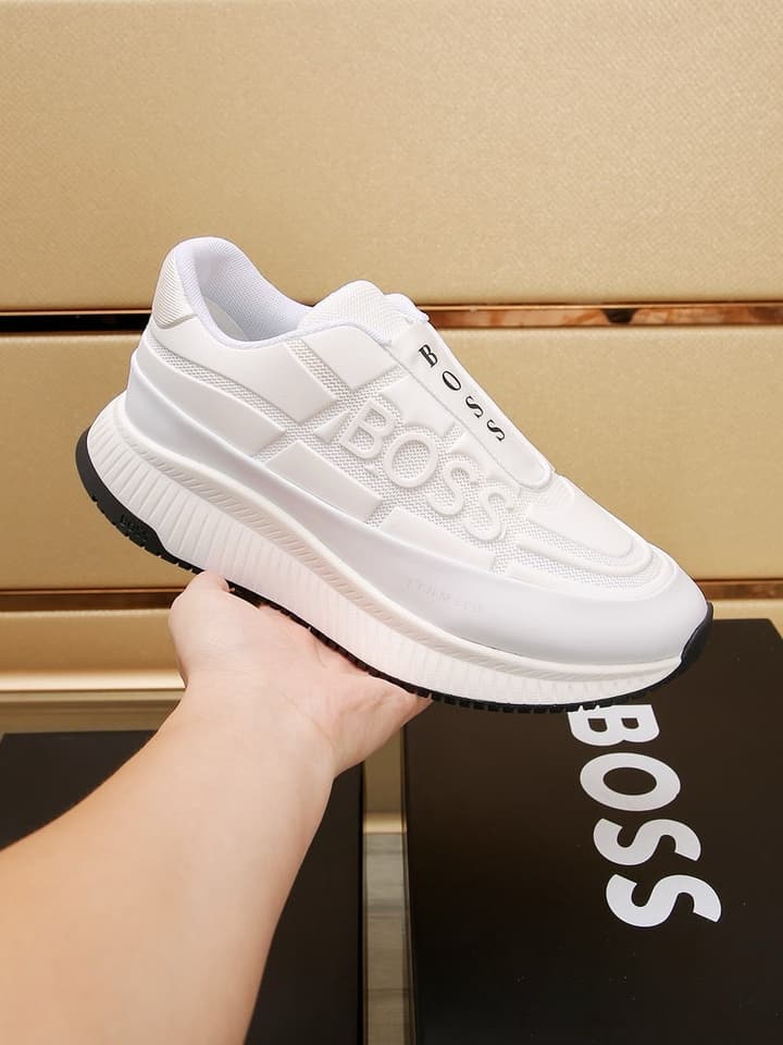 Boss New Men's Luxury Athletic Sneakers in Black With White Detail