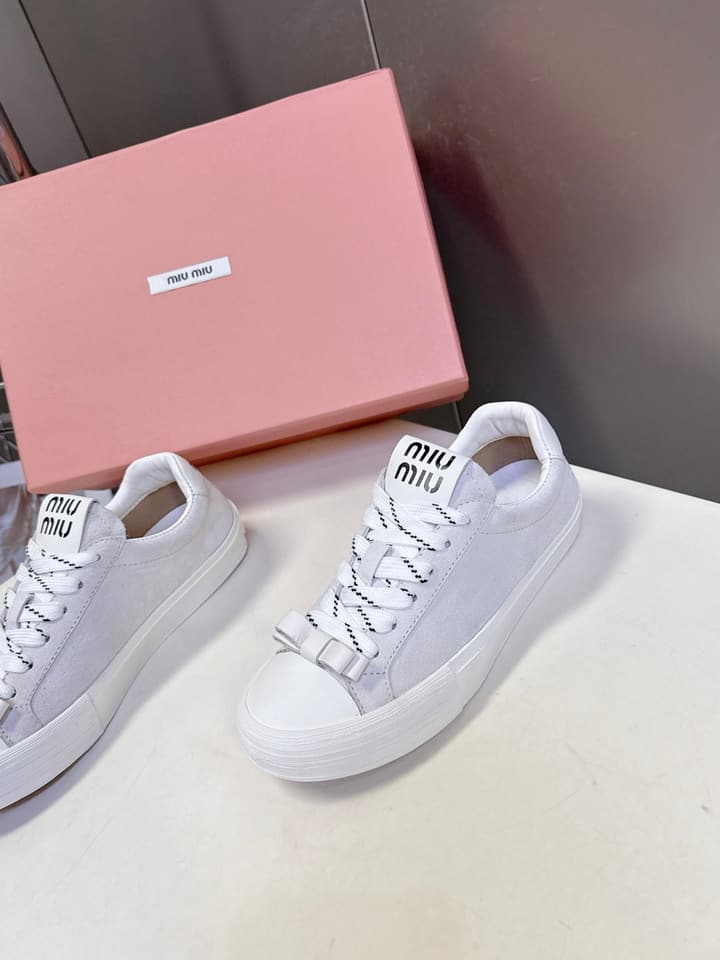 Miu Miu Distressed Retro Double Lace Sneakers in Red
