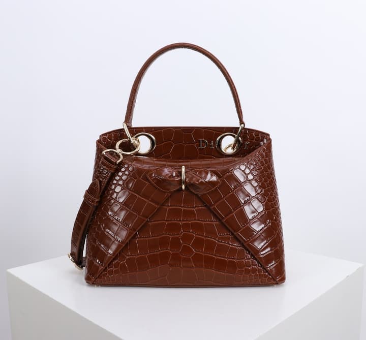 Dior Crocodile Embossed Bow Top Handle Bag – 2026SS in Black Crocodile Embossed