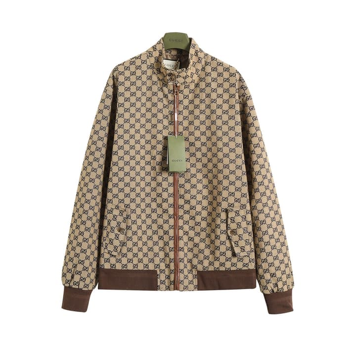 Gucci Double G Jacquard Stand Collar Jacket – 25FW in Ebony Beige Gg Jacquard