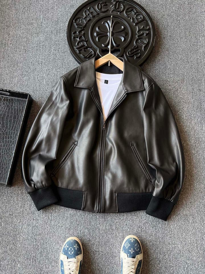 Zegna Padded Sheepskin Collared Leather Jacket in Dark Espresso Leather