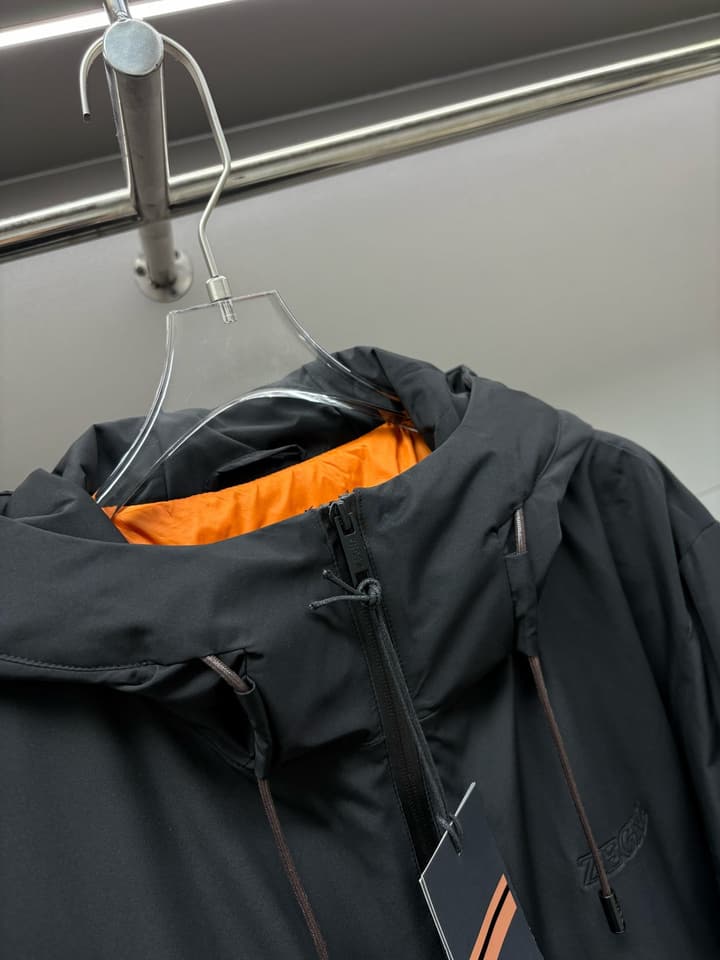 Zegna Letter Embossed Down Jacket in Classic Black