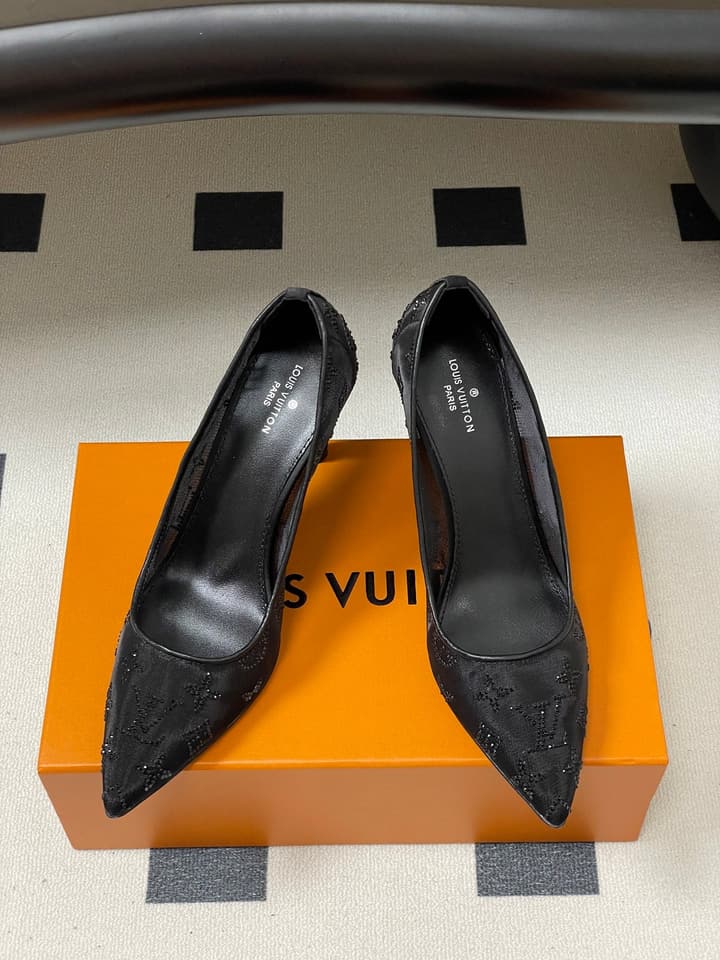 Louis Vuitton Gala Mesh Rhinestone High Heels – 25SS in Beige Monogram Lace