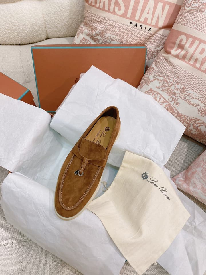 Loro Piana Glossy Cashmere Loafers in Blush Pink Suede