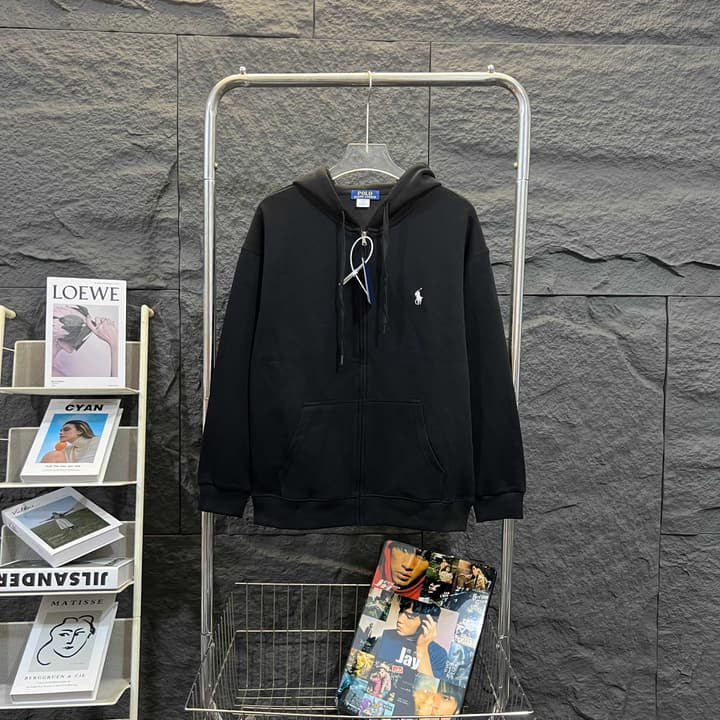 Ralph Lauren Embroidered Pony Hooded Zipper Jacket in Black