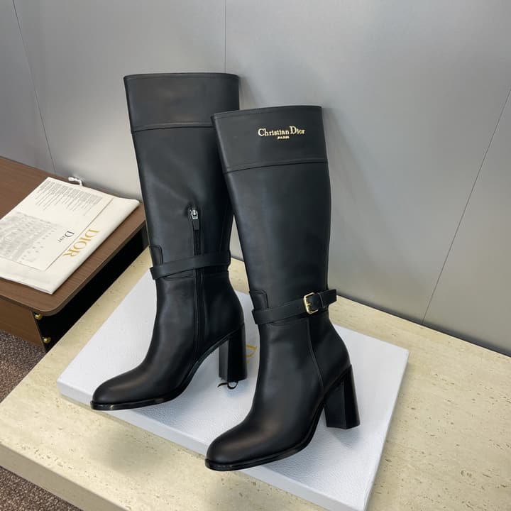 Dior D-Town Punk Chunky Heel Knight Boots – 2025FW in Black Leather