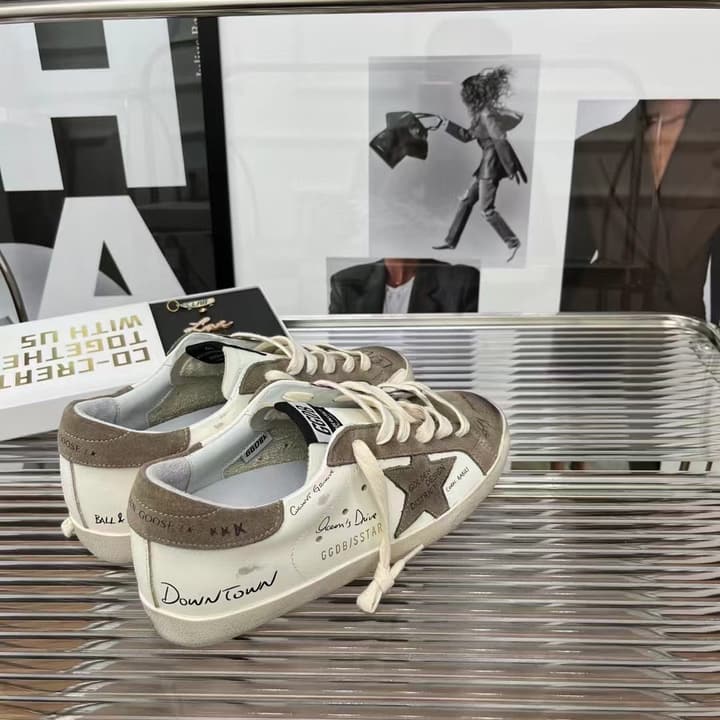 Golden Goose Classic Distressed Sneakers in Tan Suede With White Laces