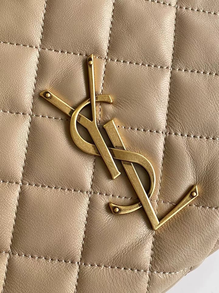 Saint Laurent ICARE Baby Lambskin Crescent Bag in Dark Brown Quilted