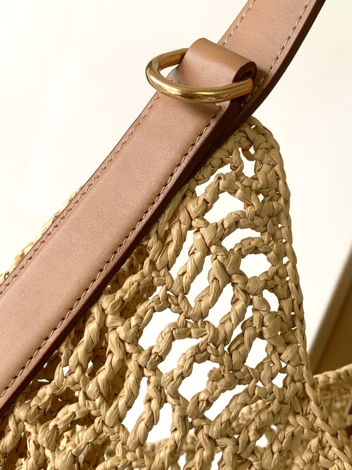 Saint Laurent OXALIS Raffia Crochet Shoulder Bag in Black