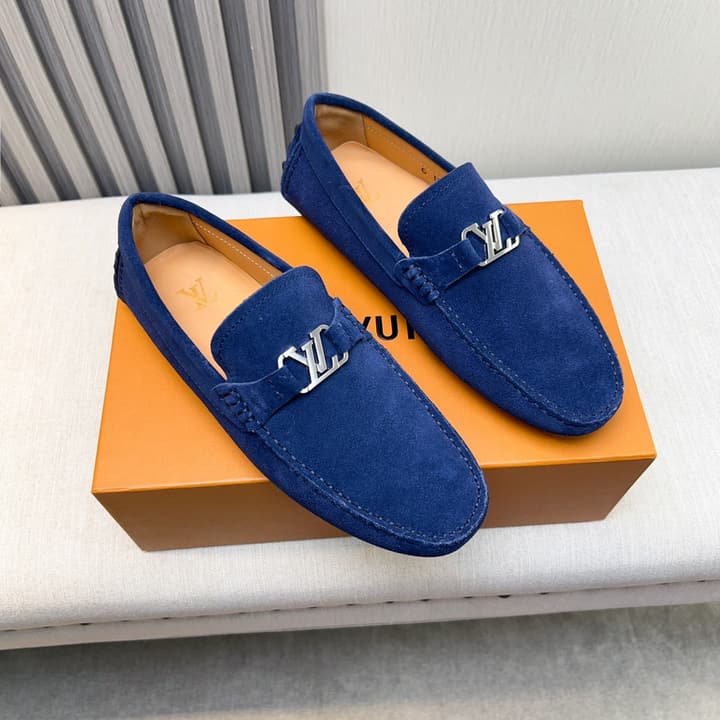 Louis Vuitton Pebbled Leather Driving Shoes in Black Smooth Leather