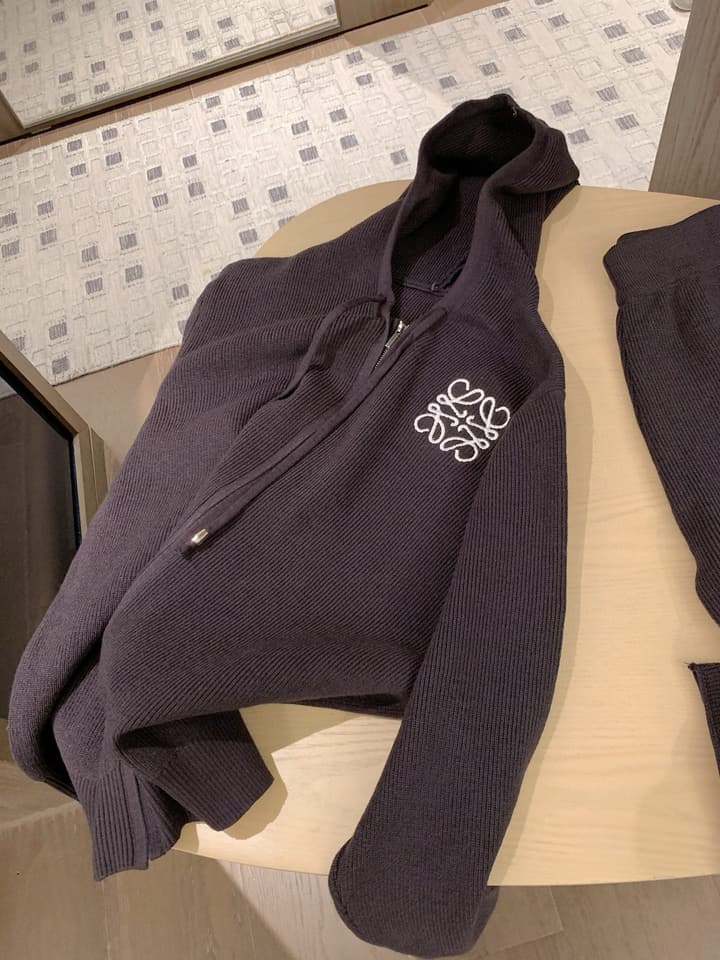 Loewe Classic Logo Embroidered Hooded Knit Set in Black