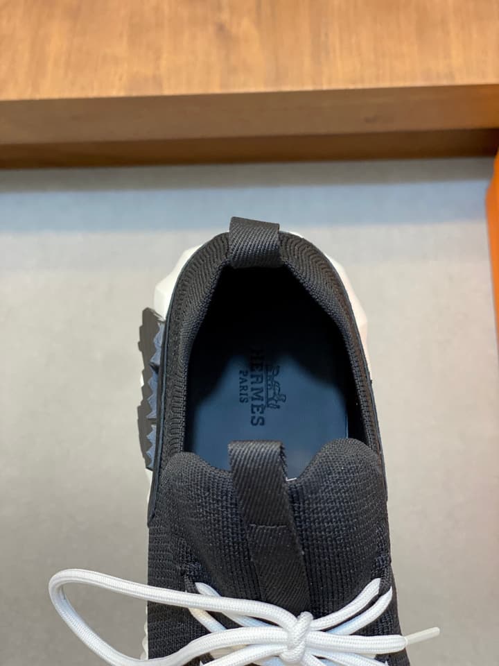 Hermès Suede and Denim Canvas Sneakers in Black And White