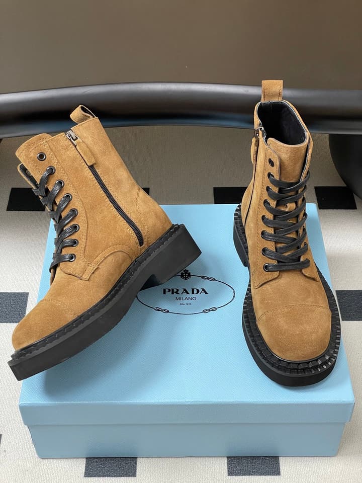 Prada Triangle Logo Combat Boots – 25SS in Black Suede
