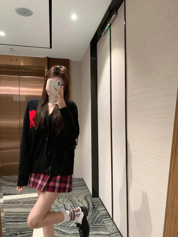 AMI Paris Heart A Knit Cardigan in Black