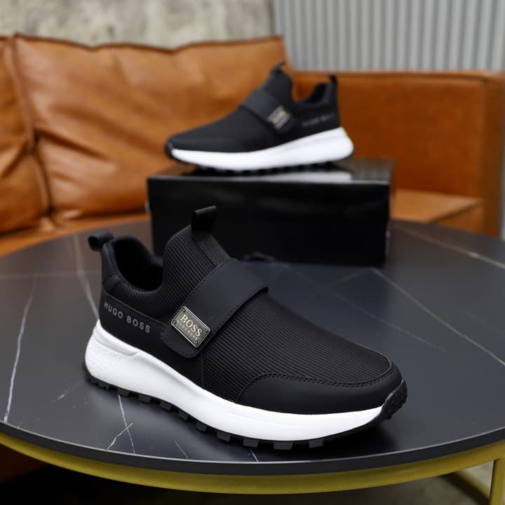 Boss Men's Knit Sneakers in Black Laced