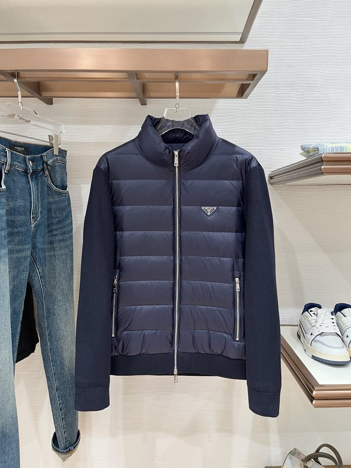 Prada Spliced Knit Down Jacket – FW2024 in Black Knit Down Jacket