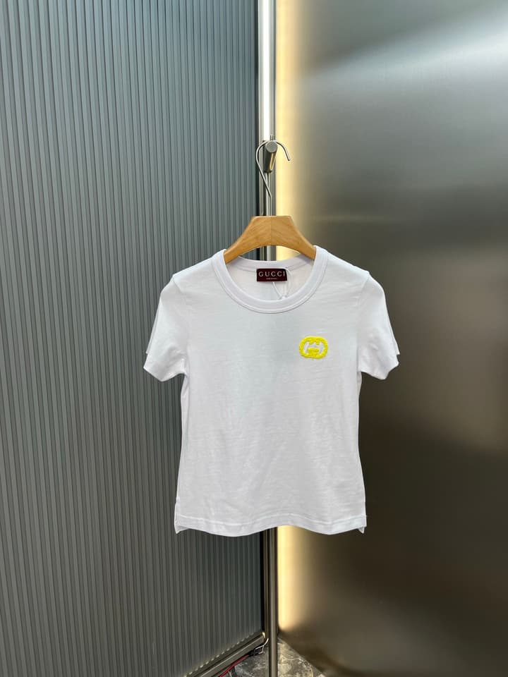 Gucci Fleece Logo Knit Cotton T-Shirt – 2026SS in White - Purple Logo