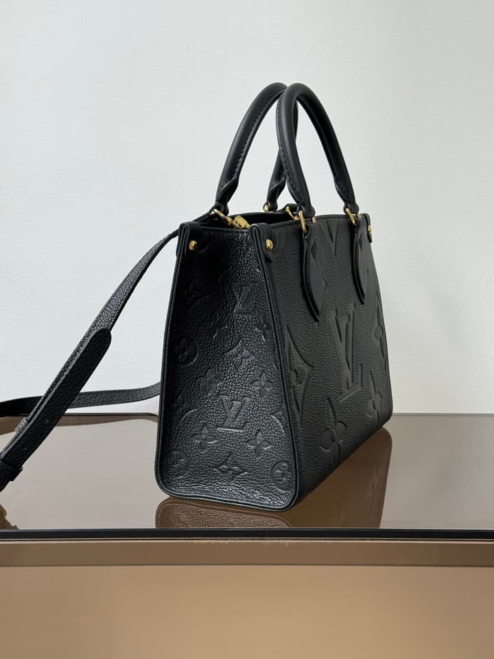 Louis Vuitton OnTheGo Small Tote Bag in Black Contrasting Monogram With Red Lining