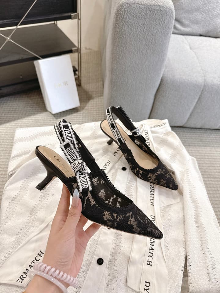 Dior J'Adior Patent Leather Kitten Heel Sandals in Classic Black Smooth Leather