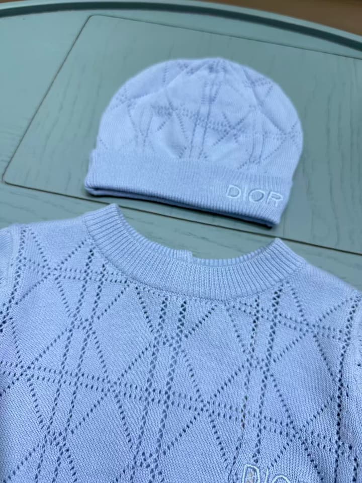 Dior Classic Knitted Infant Romper – Kids Collection – 2025FW in Light Blue