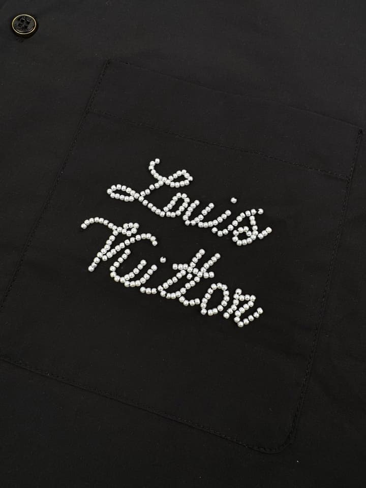 Louis Vuitton Beaded Signature Silk Blend Shirt in Matte Black With Beaded Logo