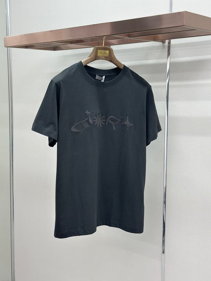 Dior Pattern Embroidered Crewneck T-Shirt in Washed Grey