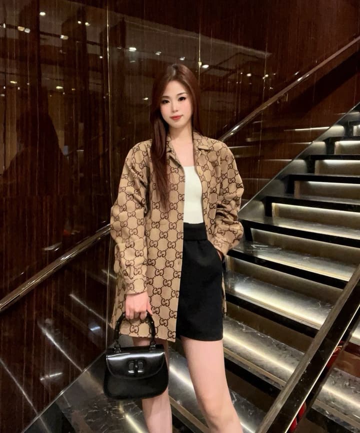 Gucci Double G Jacquard Collared Long Sleeve Shirt Jacket – 25SS in Khaki Double G Jacquard