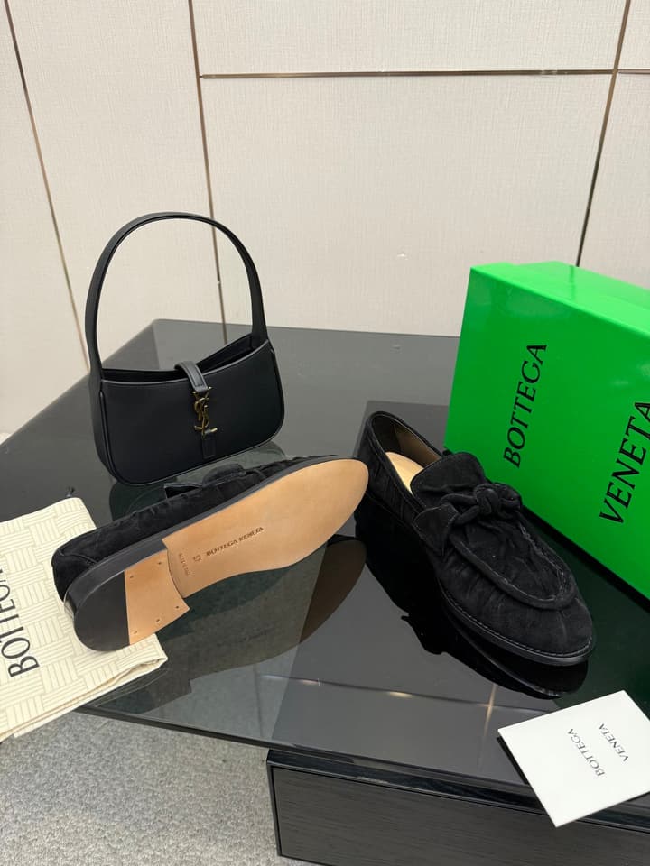 Bottega Veneta Astaire Suede Loafers in Black Leather