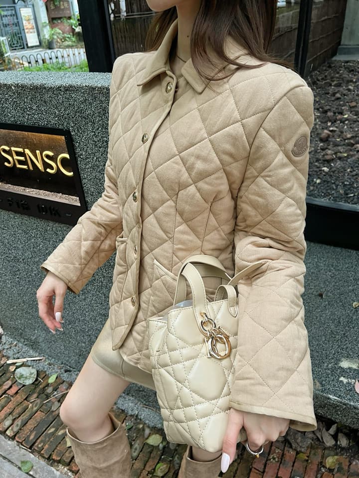 Moncler Quilted Padded Slim-Fit Jacket in Khaki