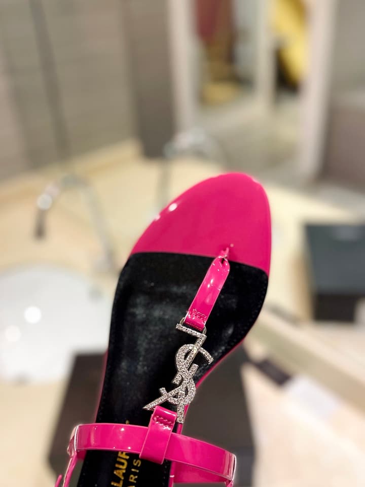 Saint Laurent Beautiful Siren Flat Sandals in Bright Blue