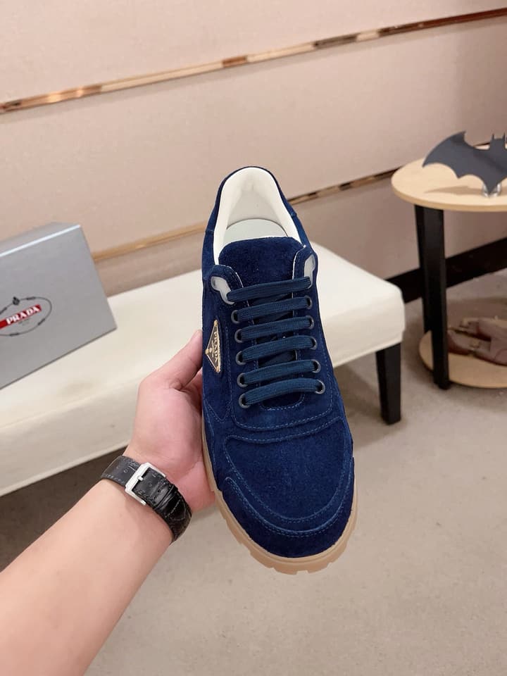 Prada Men's Air Cushion Sneakers in Beige Suede