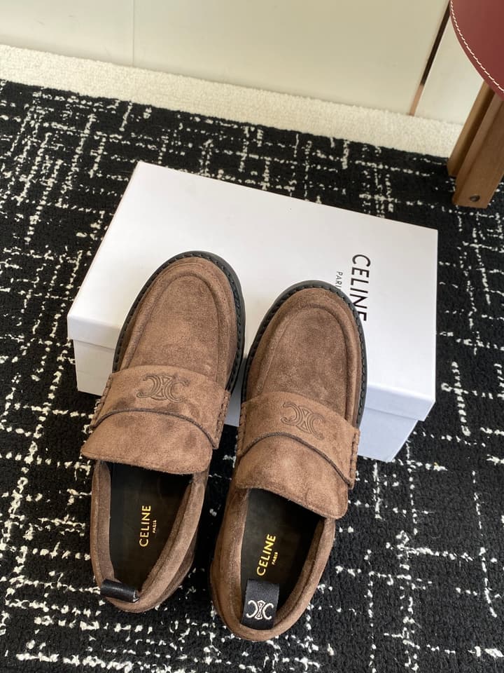 Celine Lisa Platform Loafers – 25SS Autumn/Winter Collection in Brown Suede Velcro
