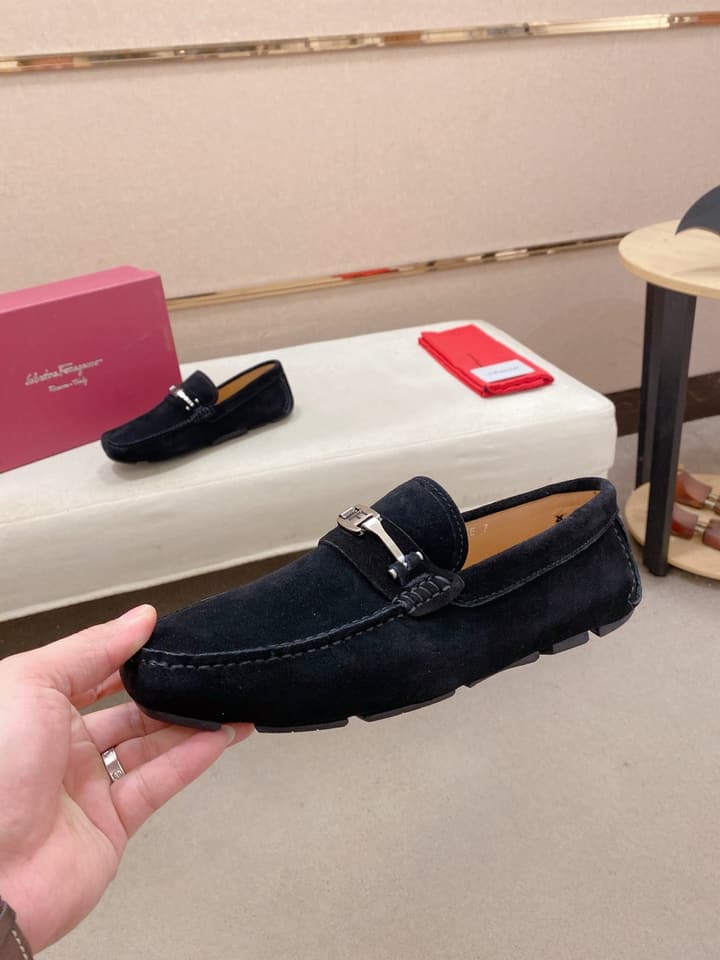 Ferragamo Men's Suede Driving Shoes in Brown Suede