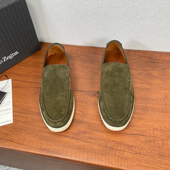 Zegna Men's Suede Leather Slip-On Loafers in Black Suede Loafer